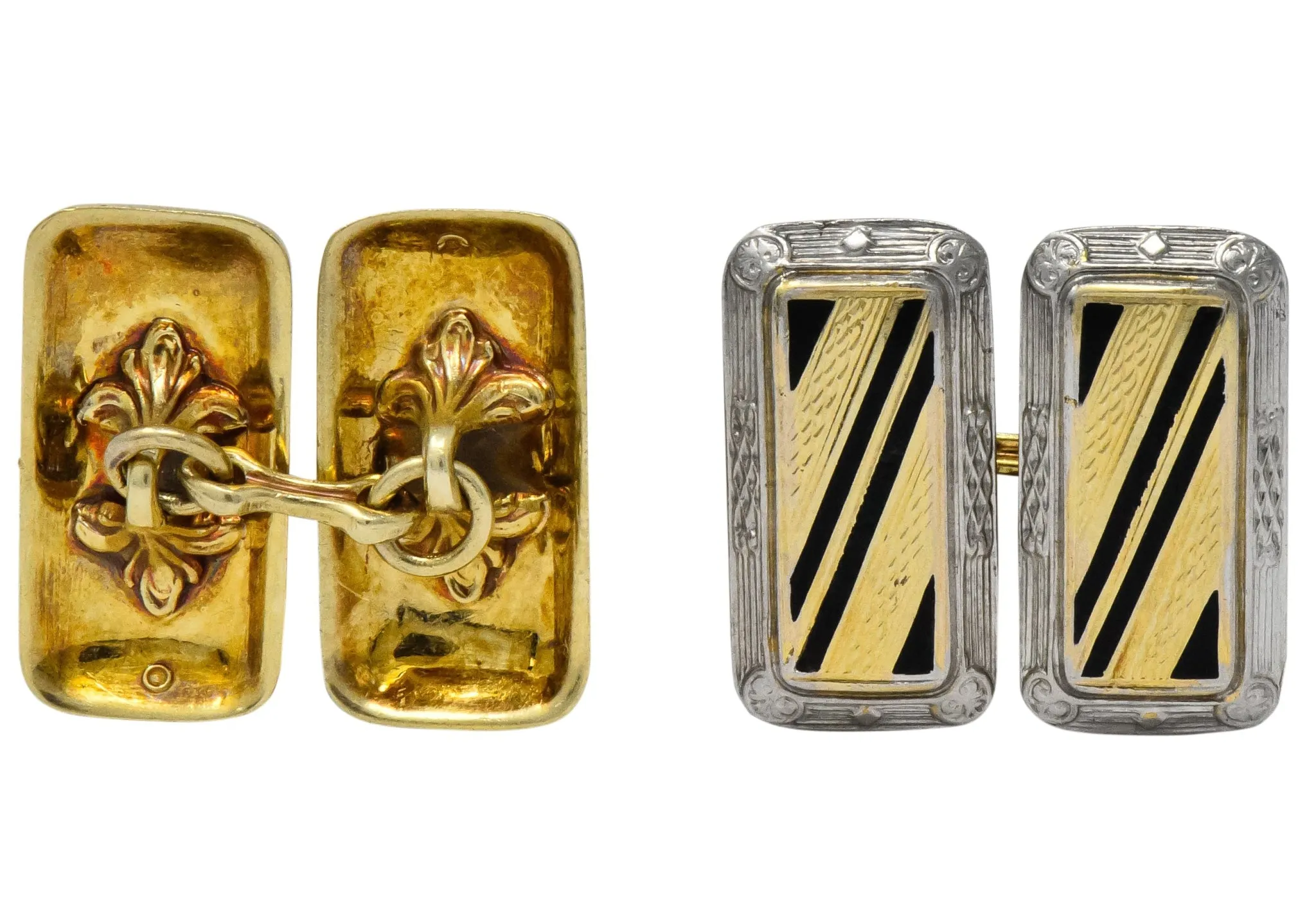 Fancy Edwardian Enamel Platinum 14 Karat Gold Cufflinks