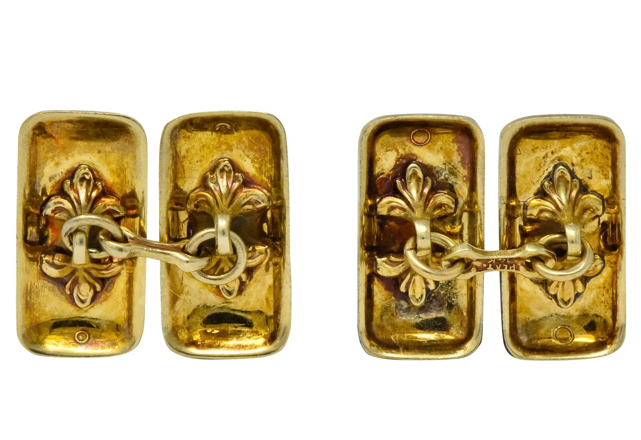 Fancy Edwardian Enamel Platinum 14 Karat Gold Cufflinks