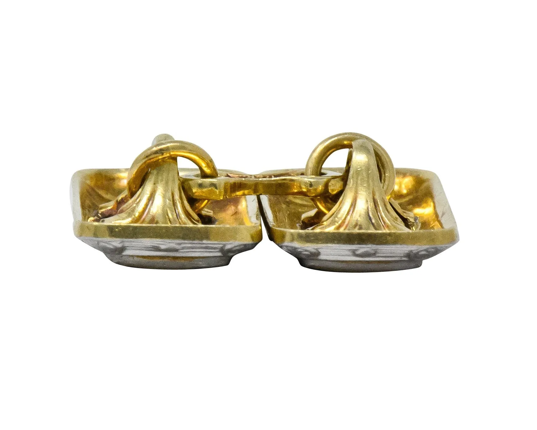 Fancy Edwardian Enamel Platinum 14 Karat Gold Cufflinks