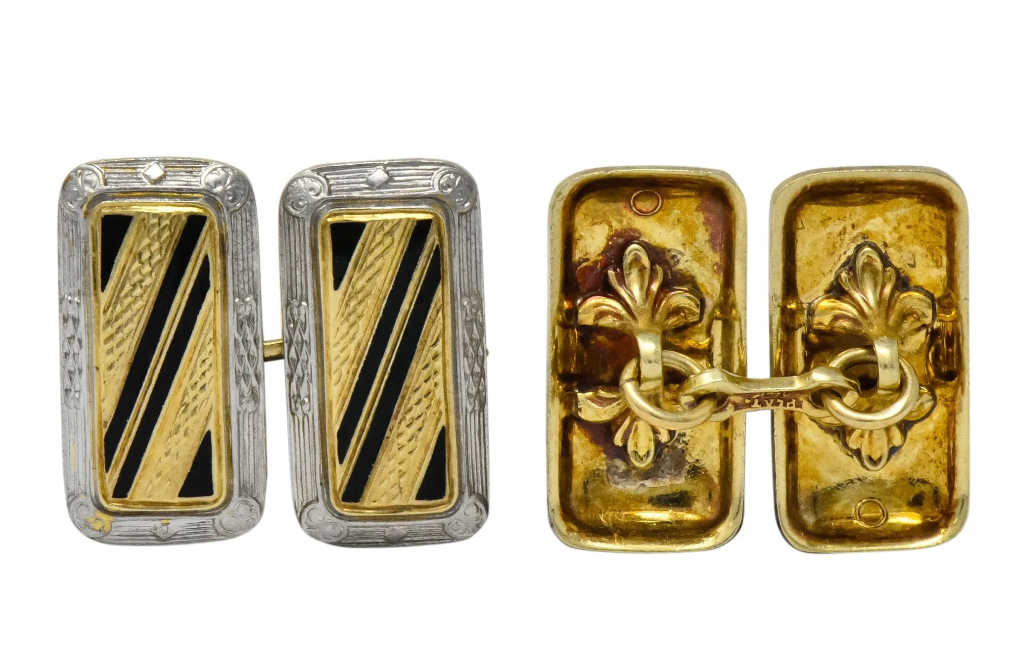 Fancy Edwardian Enamel Platinum 14 Karat Gold Cufflinks