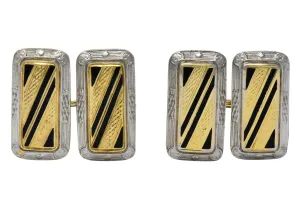 Fancy Edwardian Enamel Platinum 14 Karat Gold Cufflinks