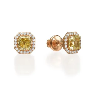 Fancy Yellow Cushion Halo Studs