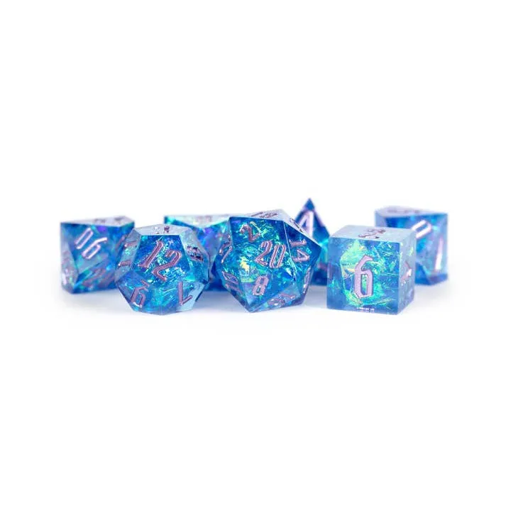 FanRoll: Premium Handcrafted Sharp Edge Inclusion 7-Piece Dice Set - Fusion Pyre