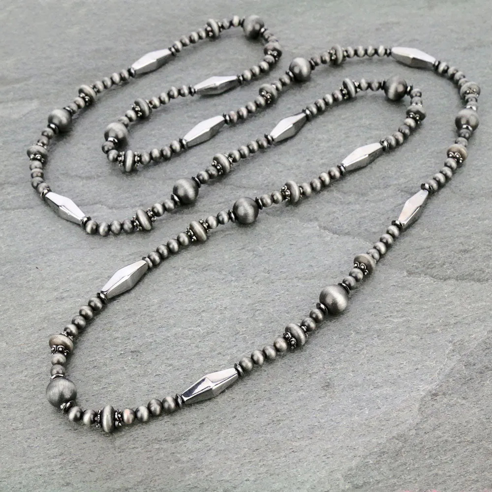 Fashion Navajo Pearls & Bead Necklace - 48"