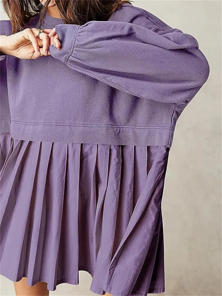 Female Casual Sweatshirt Patchwork Pleated Dress