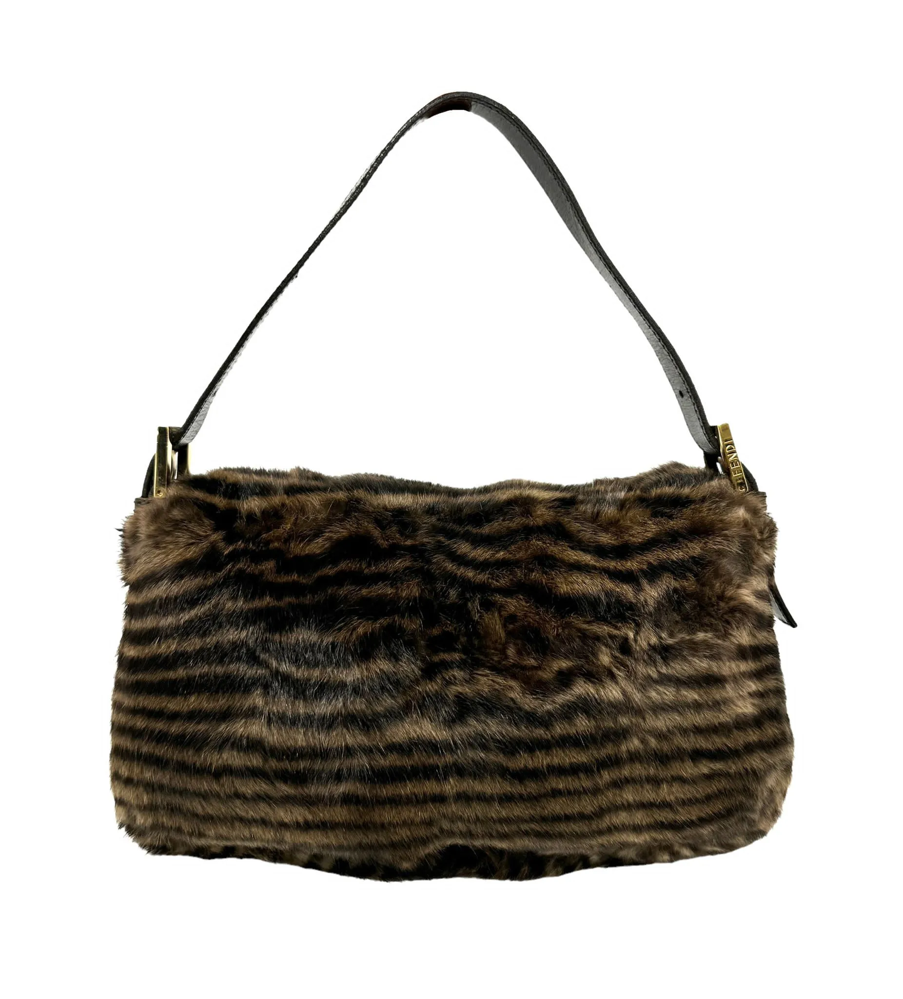 Fendi Brown Striped Fur Baguette