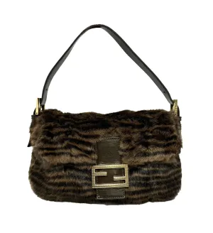 Fendi Brown Striped Fur Baguette