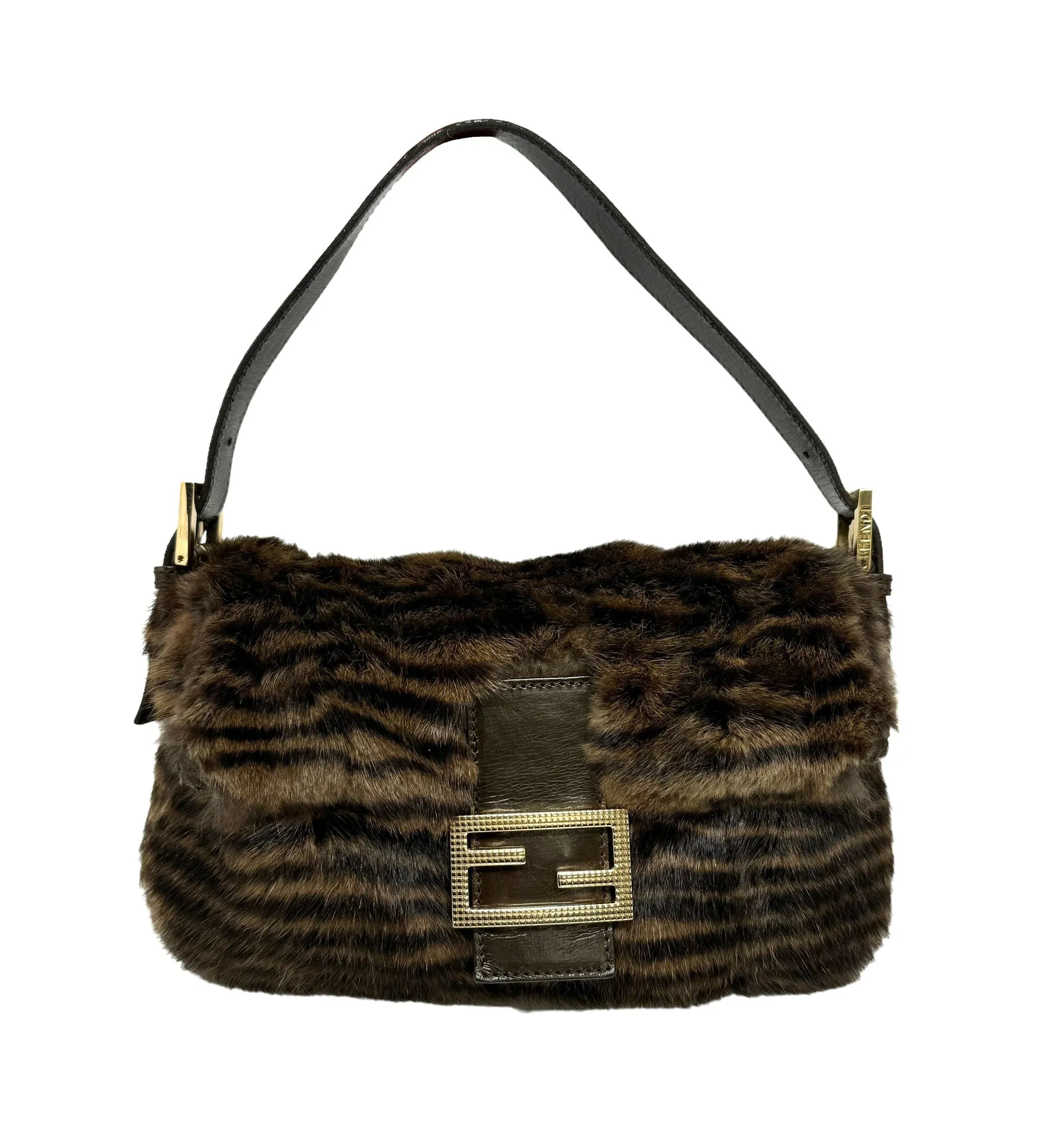 Fendi Brown Striped Fur Baguette