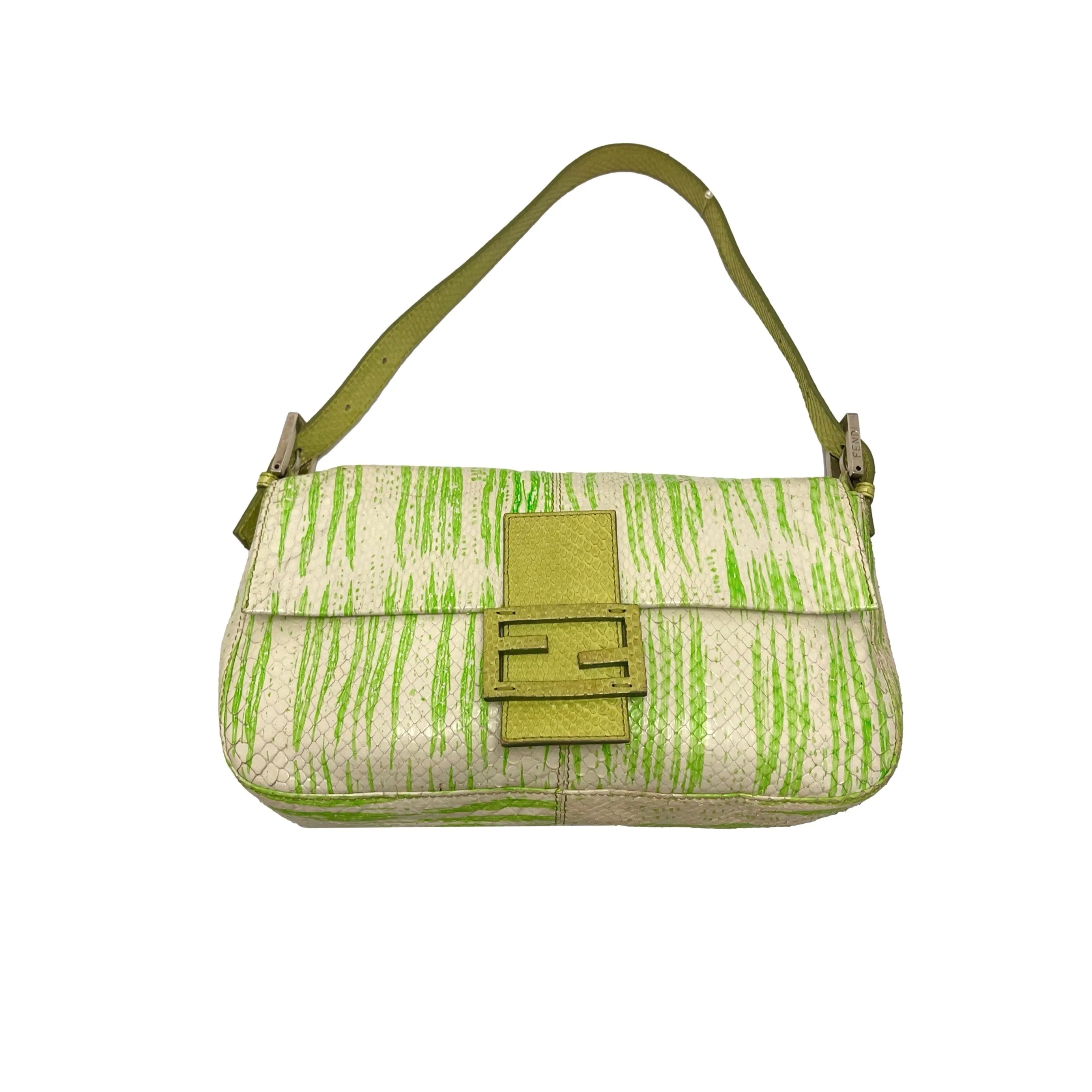 Fendi Lime Green Python Baguette Bag