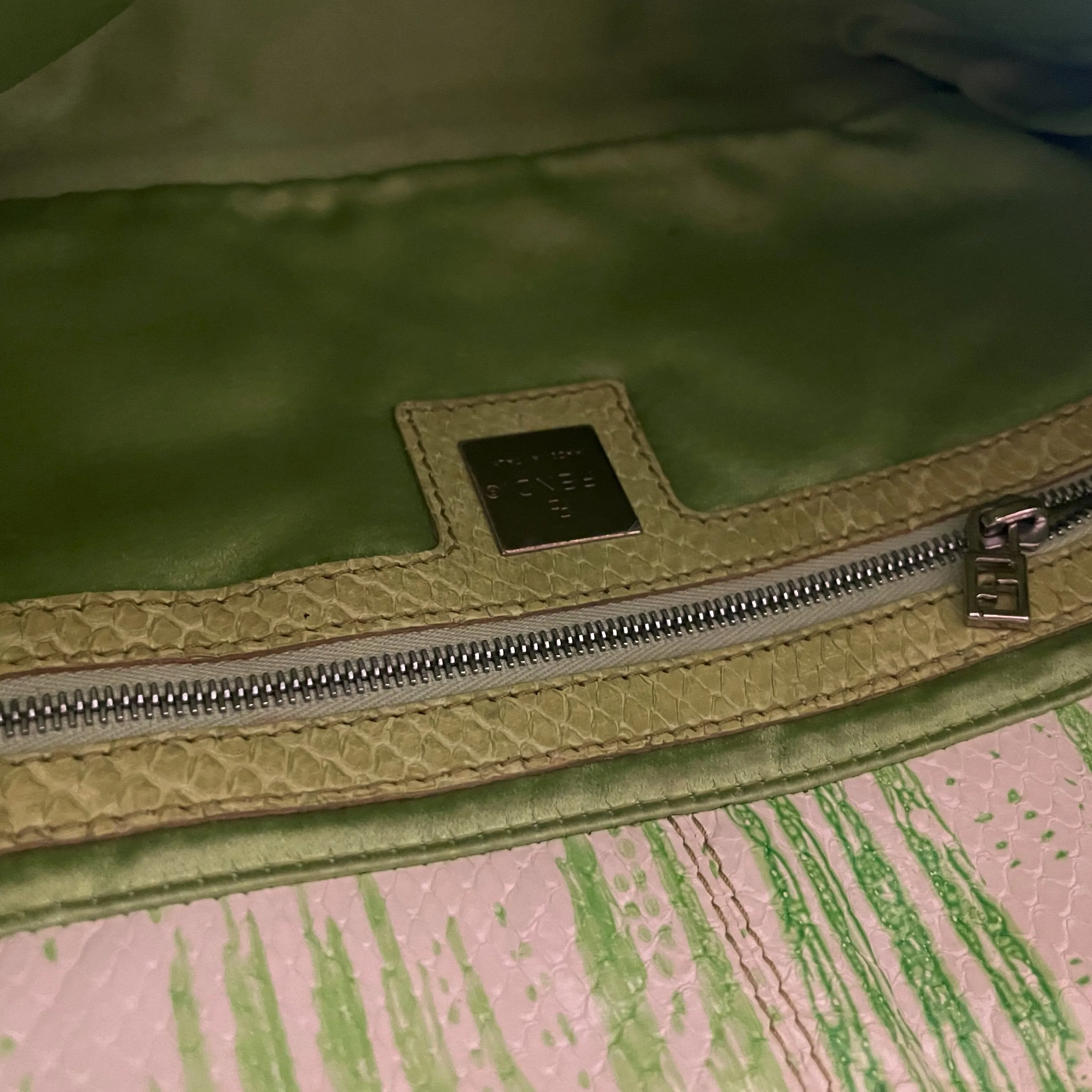 Fendi Lime Green Python Baguette Bag