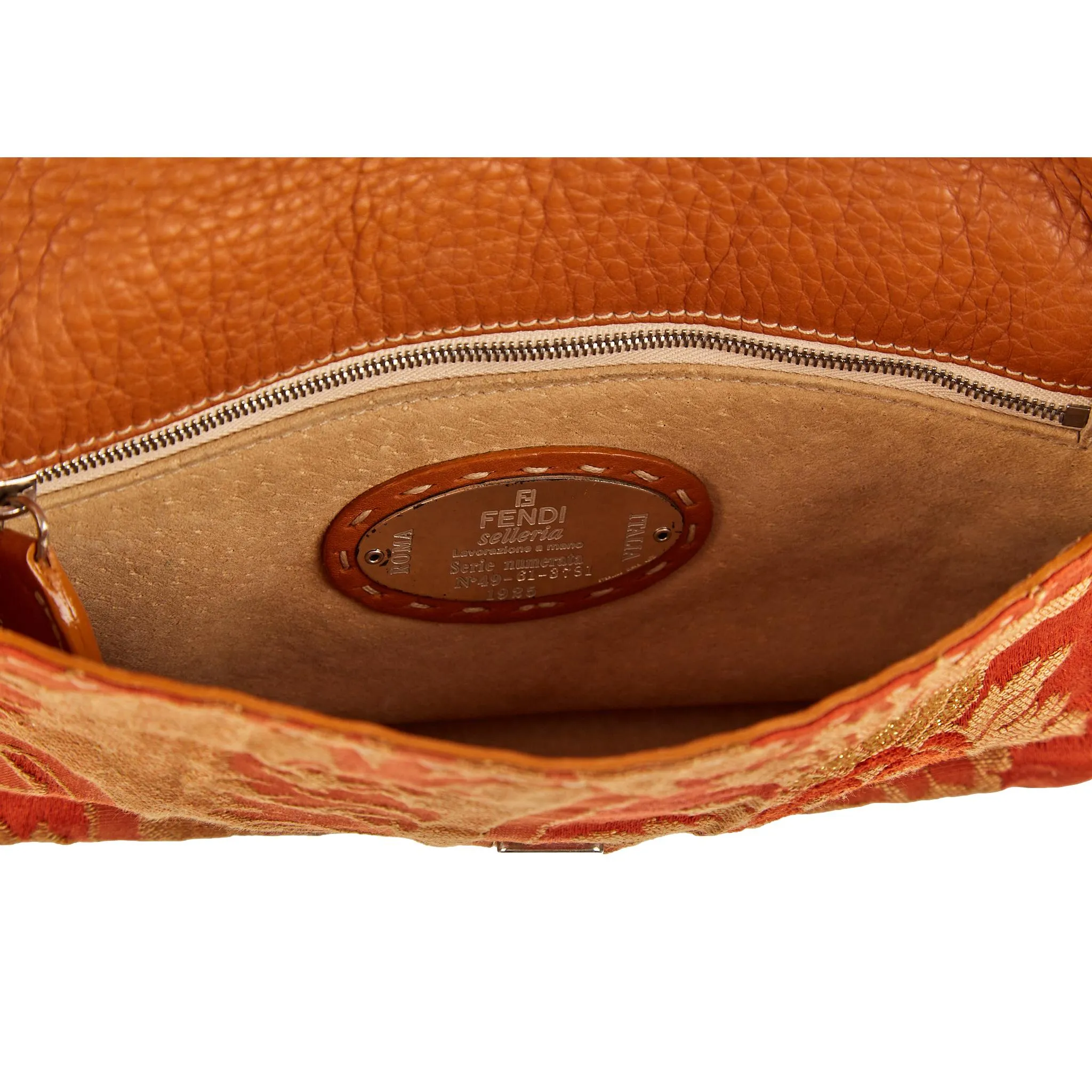 Fendi Orange Floral Baguette
