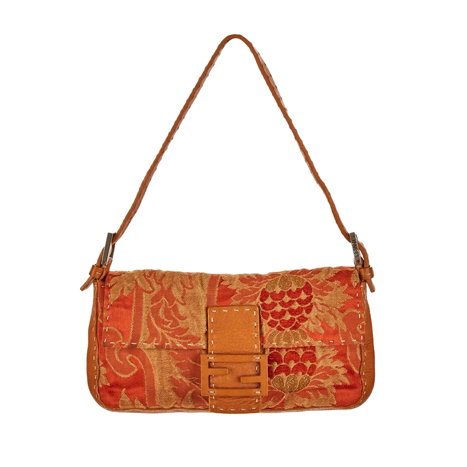 Fendi Orange Floral Baguette