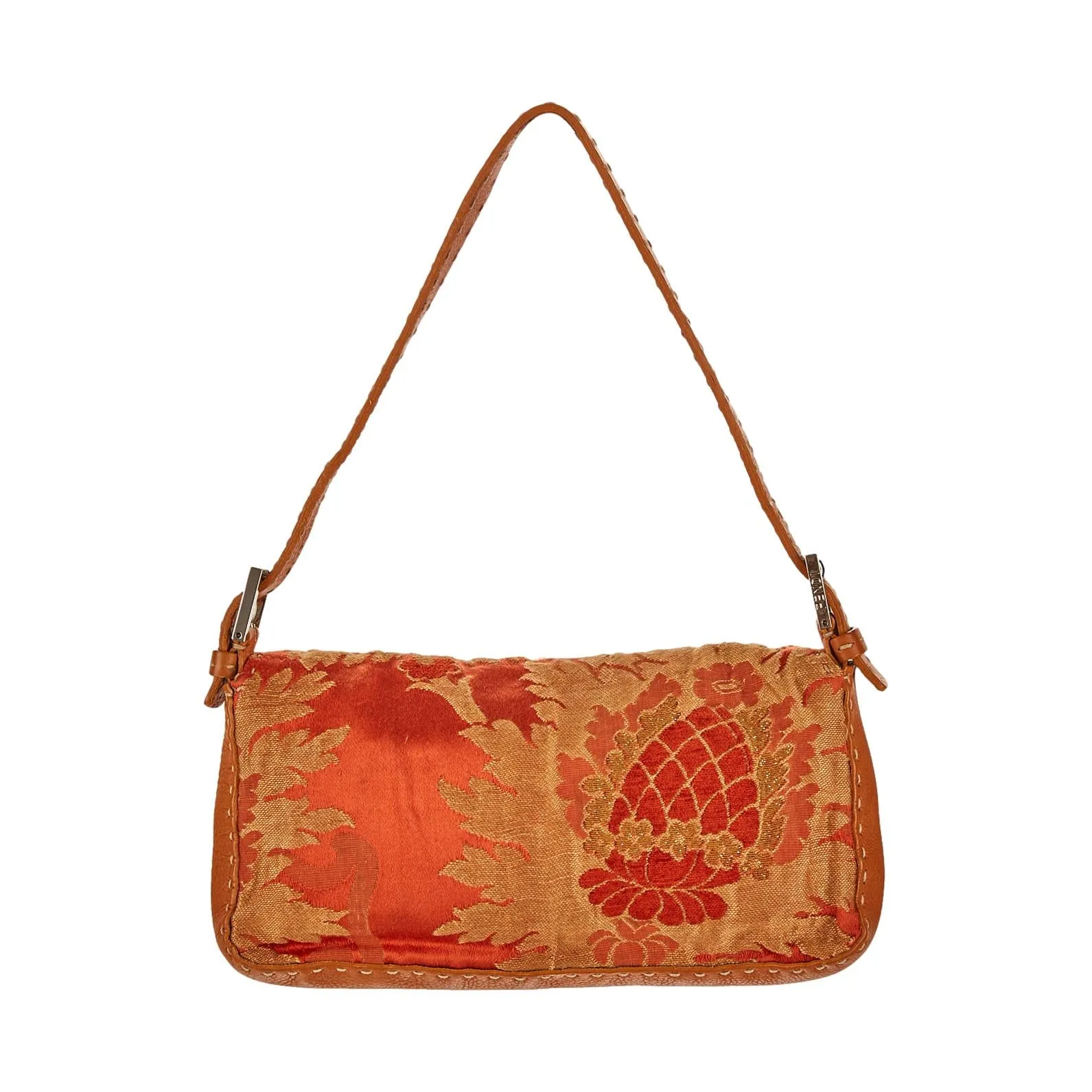Fendi Orange Floral Baguette