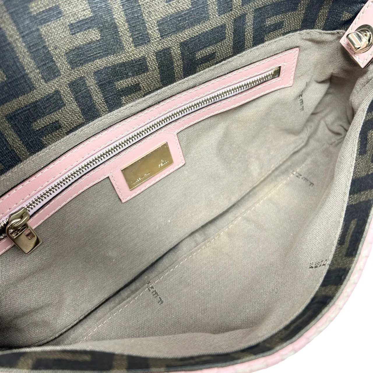 Fendi Pink Braided Logo Leather Baguette