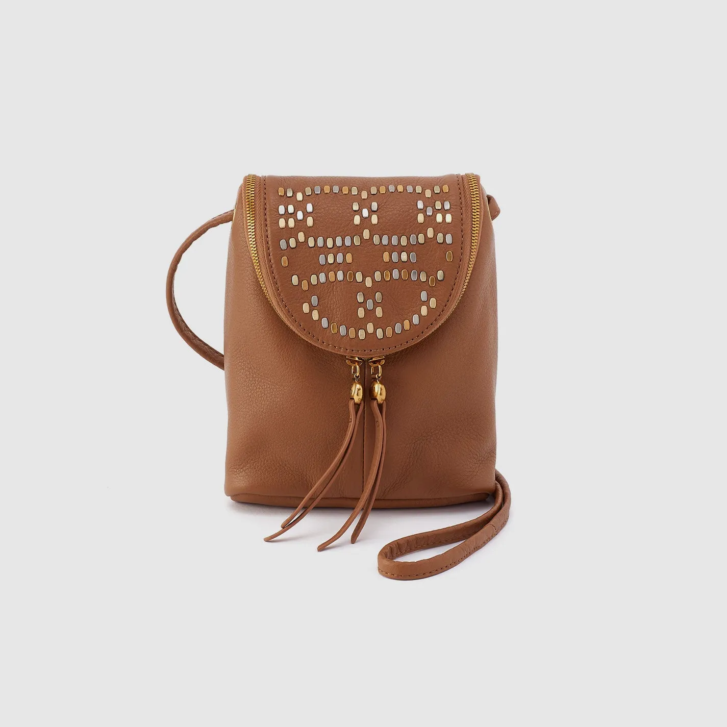 Fern Crossbody In Pebbled Leather - Warm Honey Pixel Studded