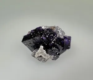 Fluorite and Galena with Barite and Quartz, Sub-Rosiclare Level, W.L. Davis-Deardorff Mine, Ozark-Mahoning Company, Cave-in-Rock District, Southern Illinois, Mined c. 1960s, ex. Ron Roberts Collection D-11, Miniature 3 x 3 x 4.5 cm, $95. Online 1/6.