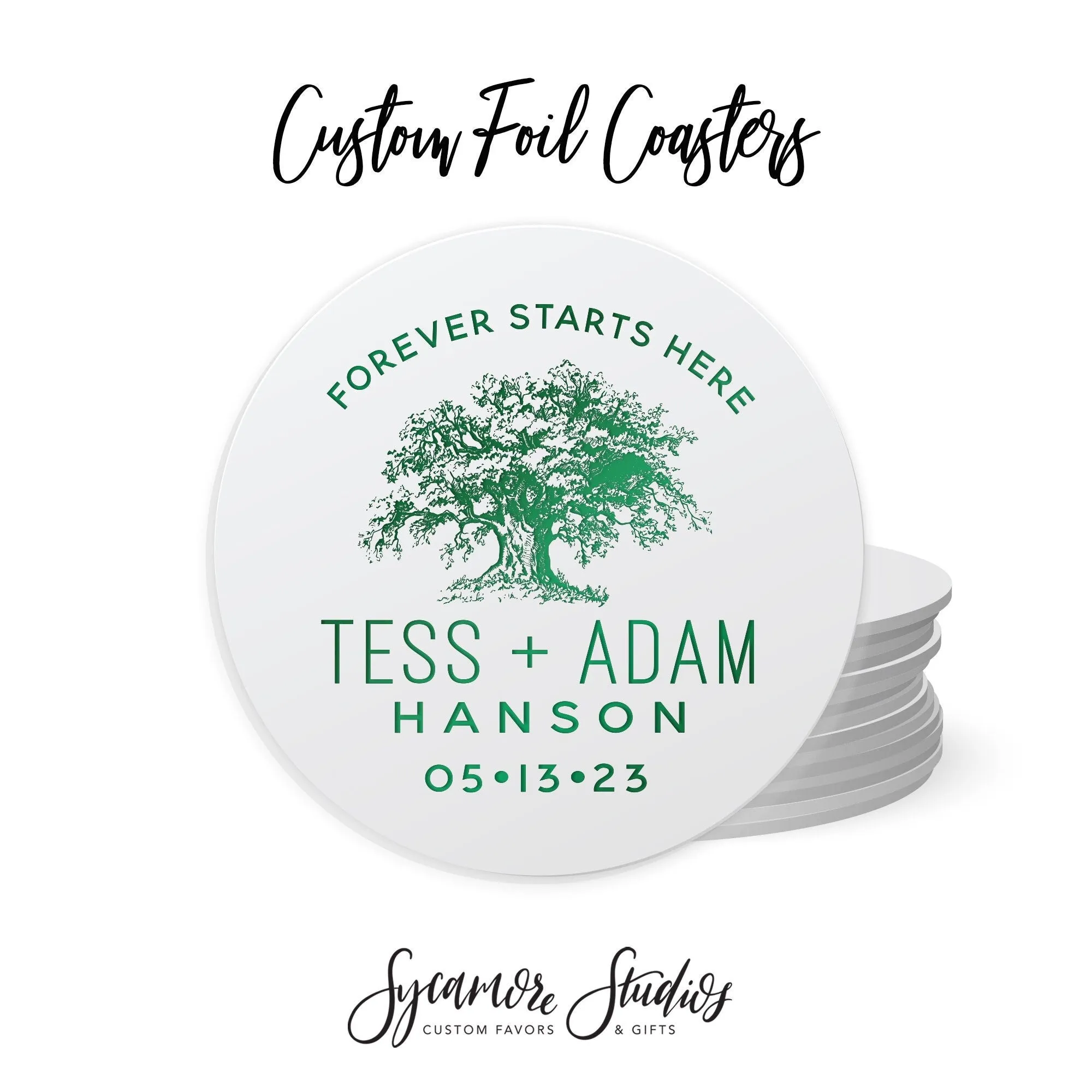 Foiled Wedding Coaster #15 - Oak Tree