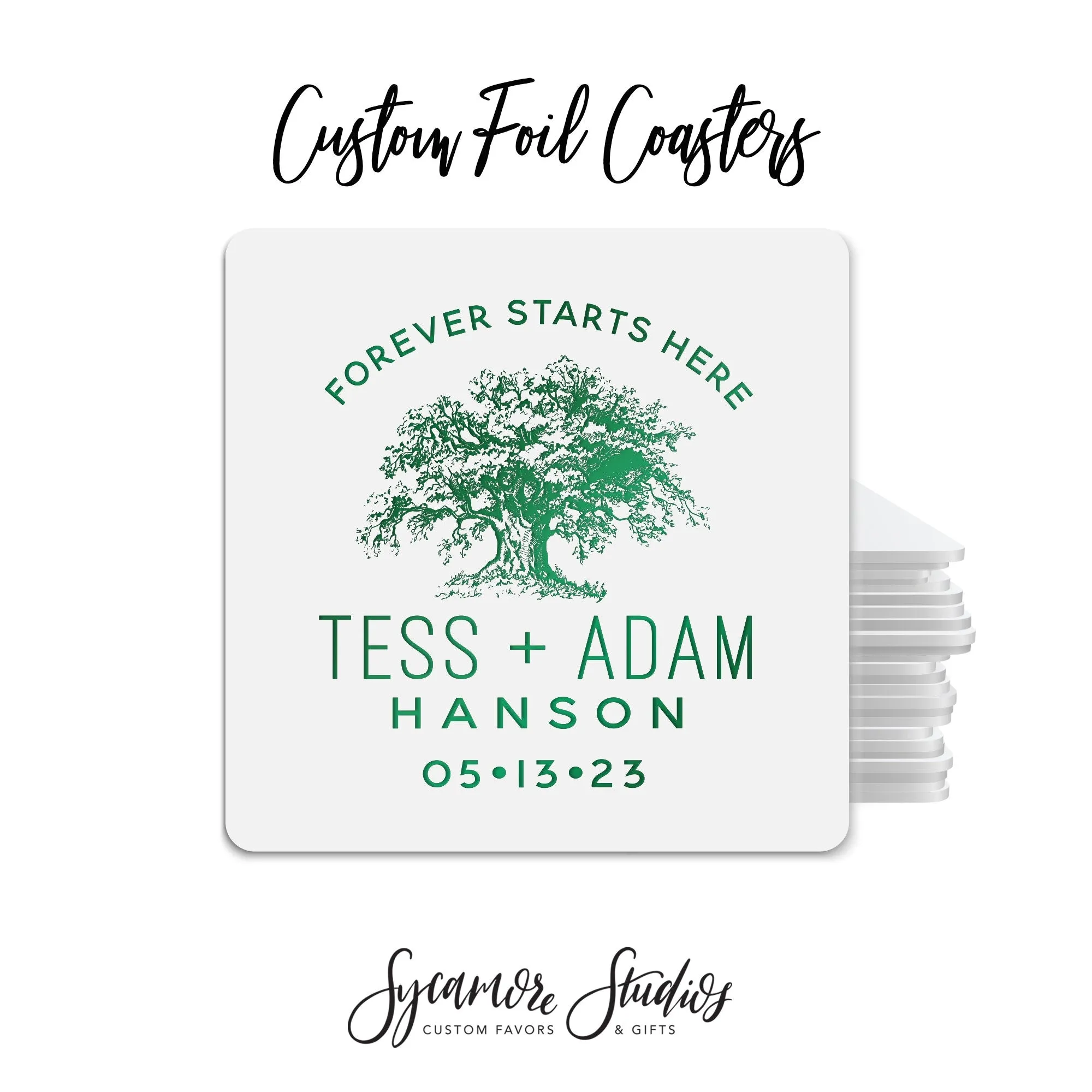 Foiled Wedding Coaster #15 - Oak Tree
