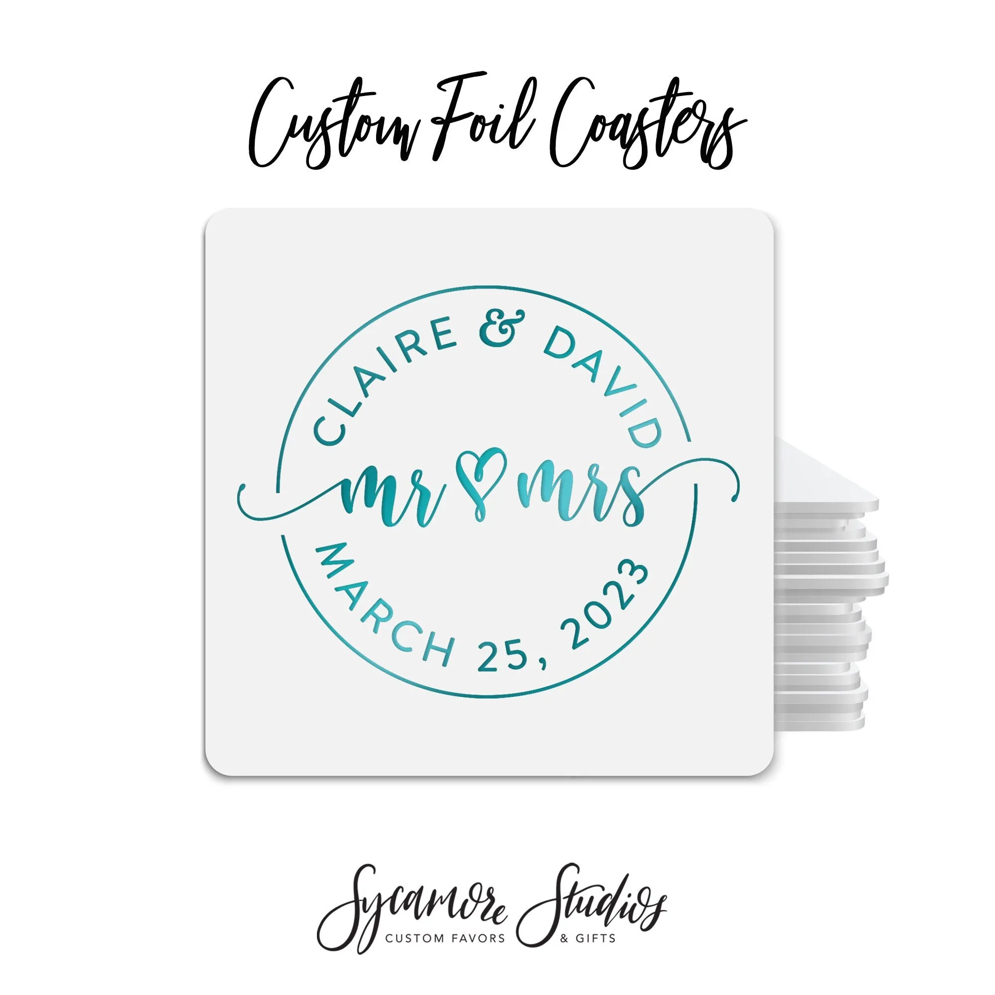 Foiled Wedding Coaster #21 - Mr and Mrs