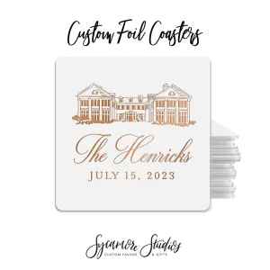 Foiled Wedding Coaster #48 - Custom Venue Illustration