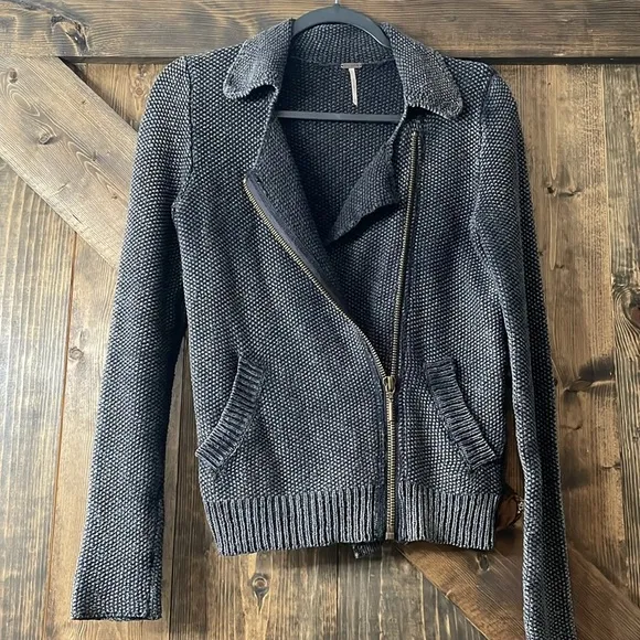 FREE PEOPLE Warm &amp; Cool Knit Moto Jacket