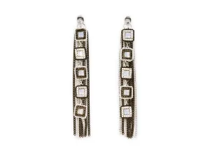 Geometric charm crystal tassel earrings