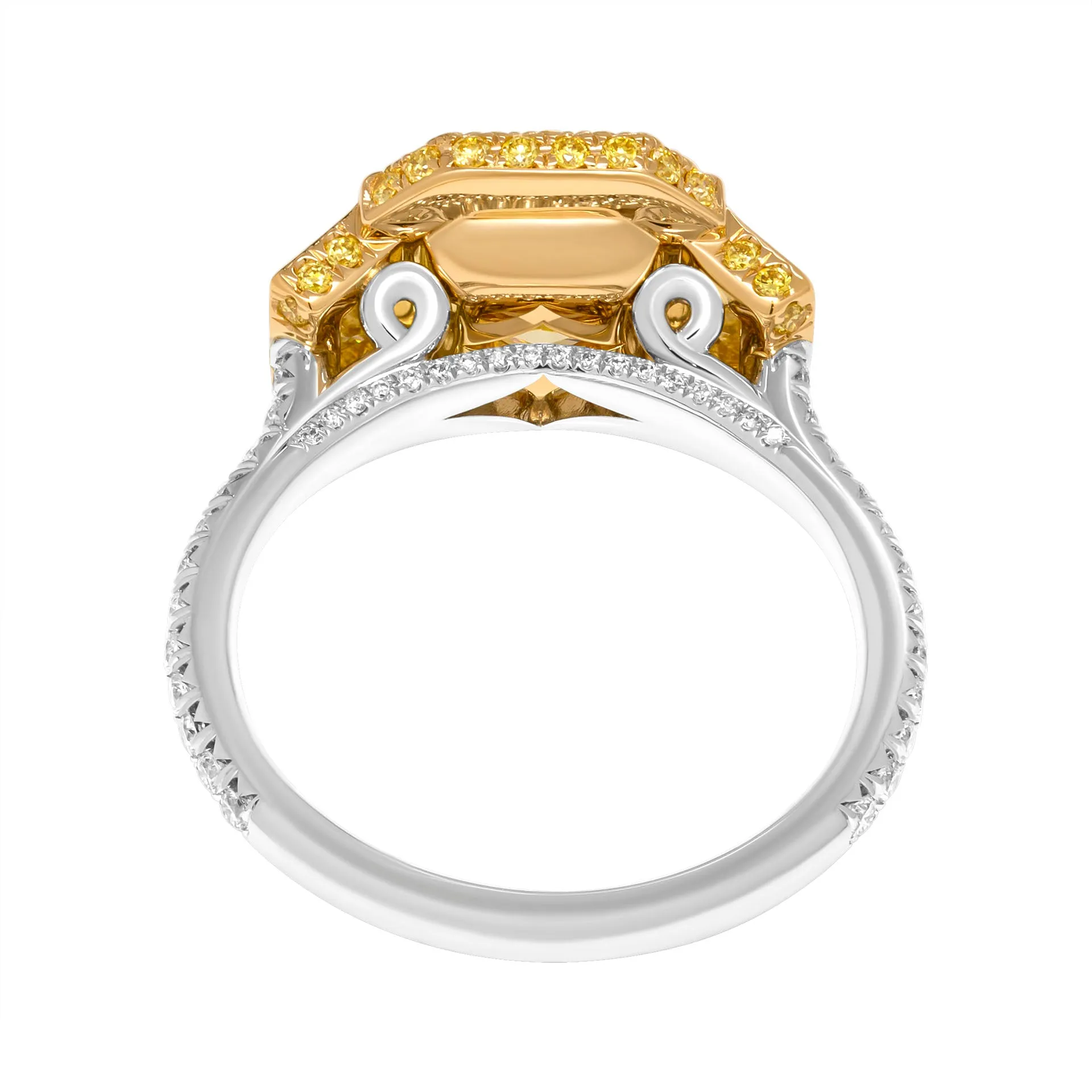GIA Certified 2.01ct Fancy Intense Yellow Radiant Cut Three-Stone