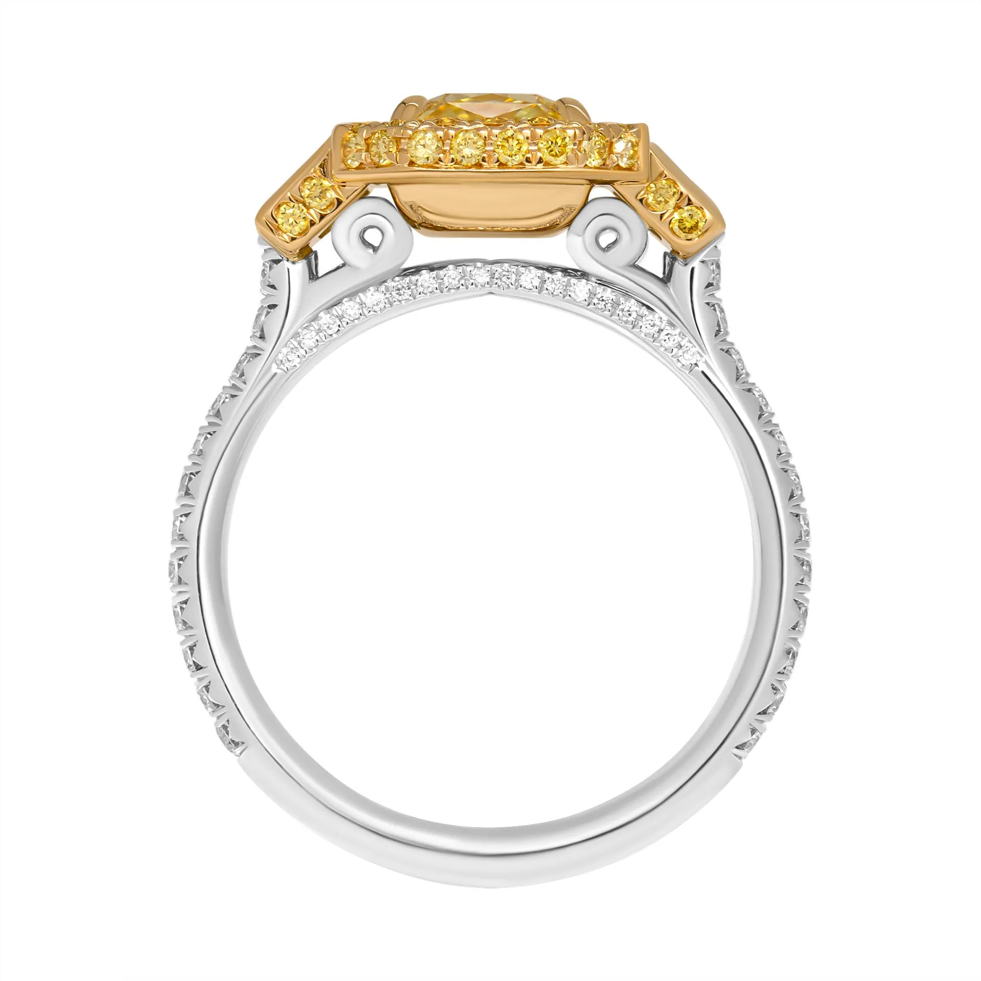 GIA Certified 2.01ct Fancy Intense Yellow Radiant Cut Three-Stone