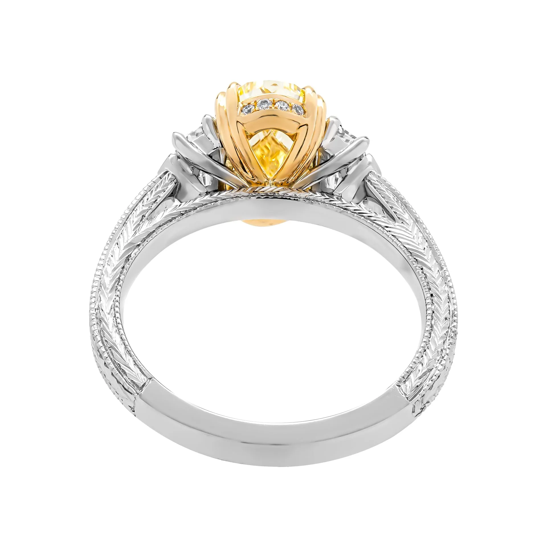 GIA Certified 2.40 Carat Fancy Yellow Oval Cut Three-Stone Ring