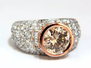 GIA Certified 3.08ct. Fancy light brown round cut diamond ring 14kt
