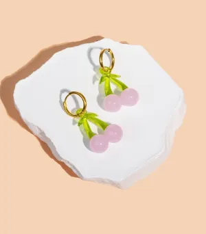 Glass Cherry Hoop Earrings