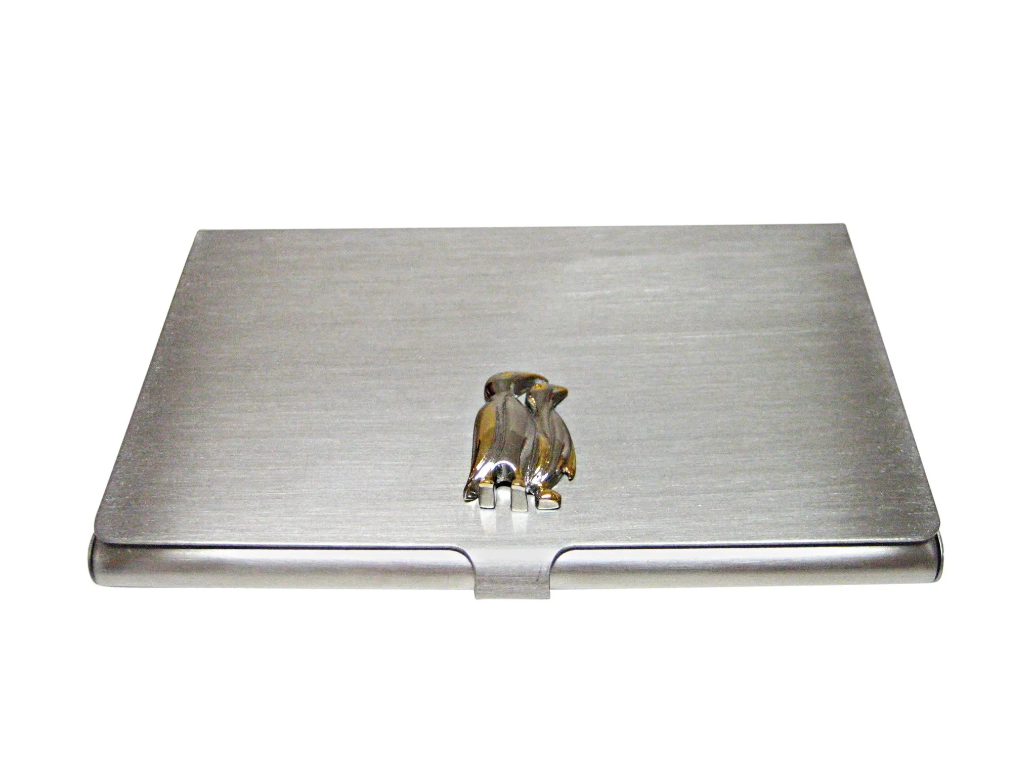 Gold and Silver Toned Penguins Business Card Holder