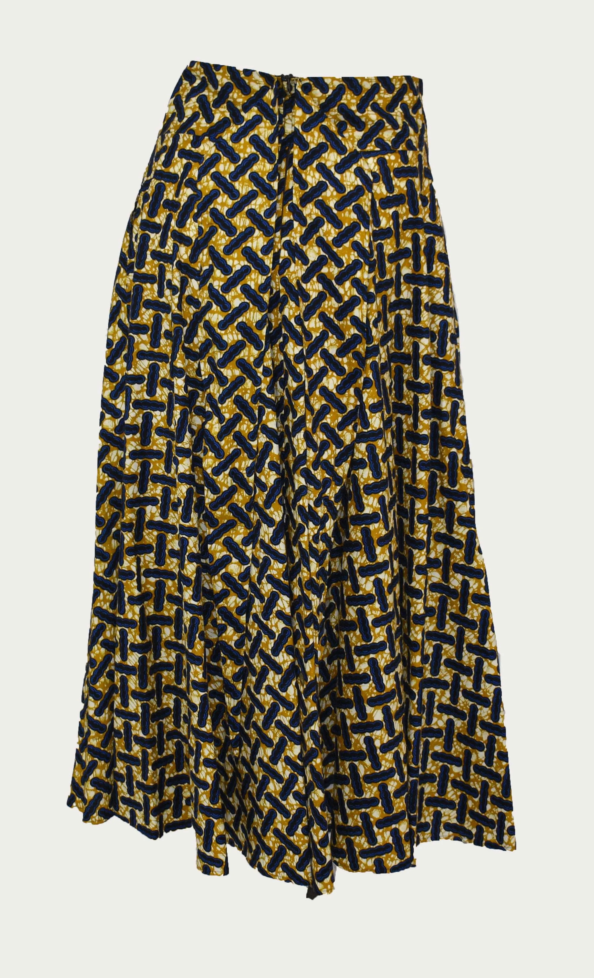 Gold Gray Peanut Cross Floor Length Maxi Skirt On  Dutch Hollandaise Printed Fabric