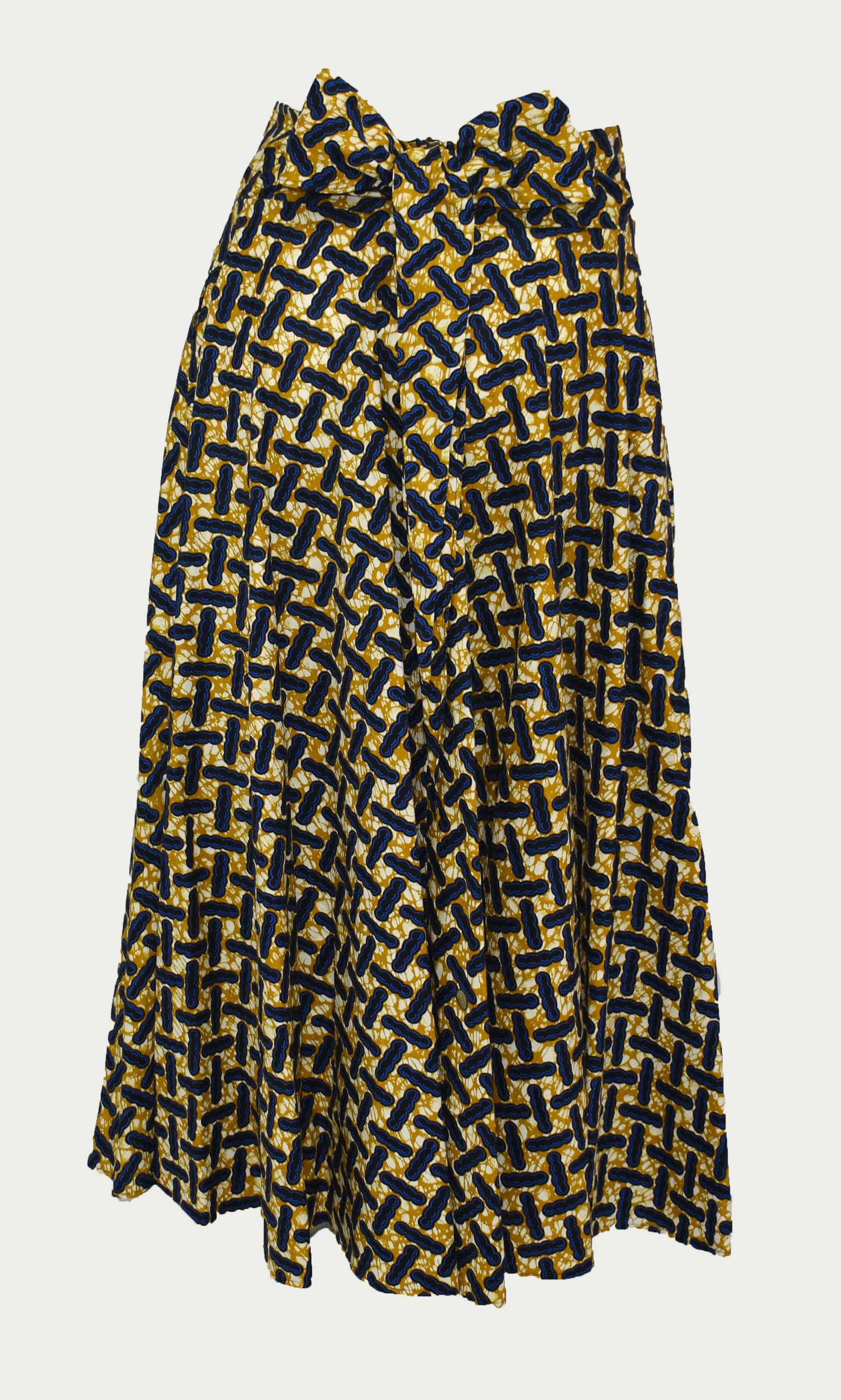 Gold Gray Peanut Cross Floor Length Maxi Skirt On  Dutch Hollandaise Printed Fabric