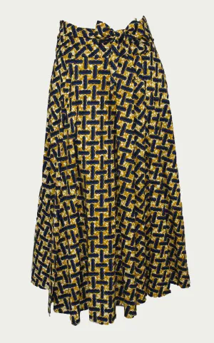 Gold Gray Peanut Cross Floor Length Maxi Skirt On  Dutch Hollandaise Printed Fabric