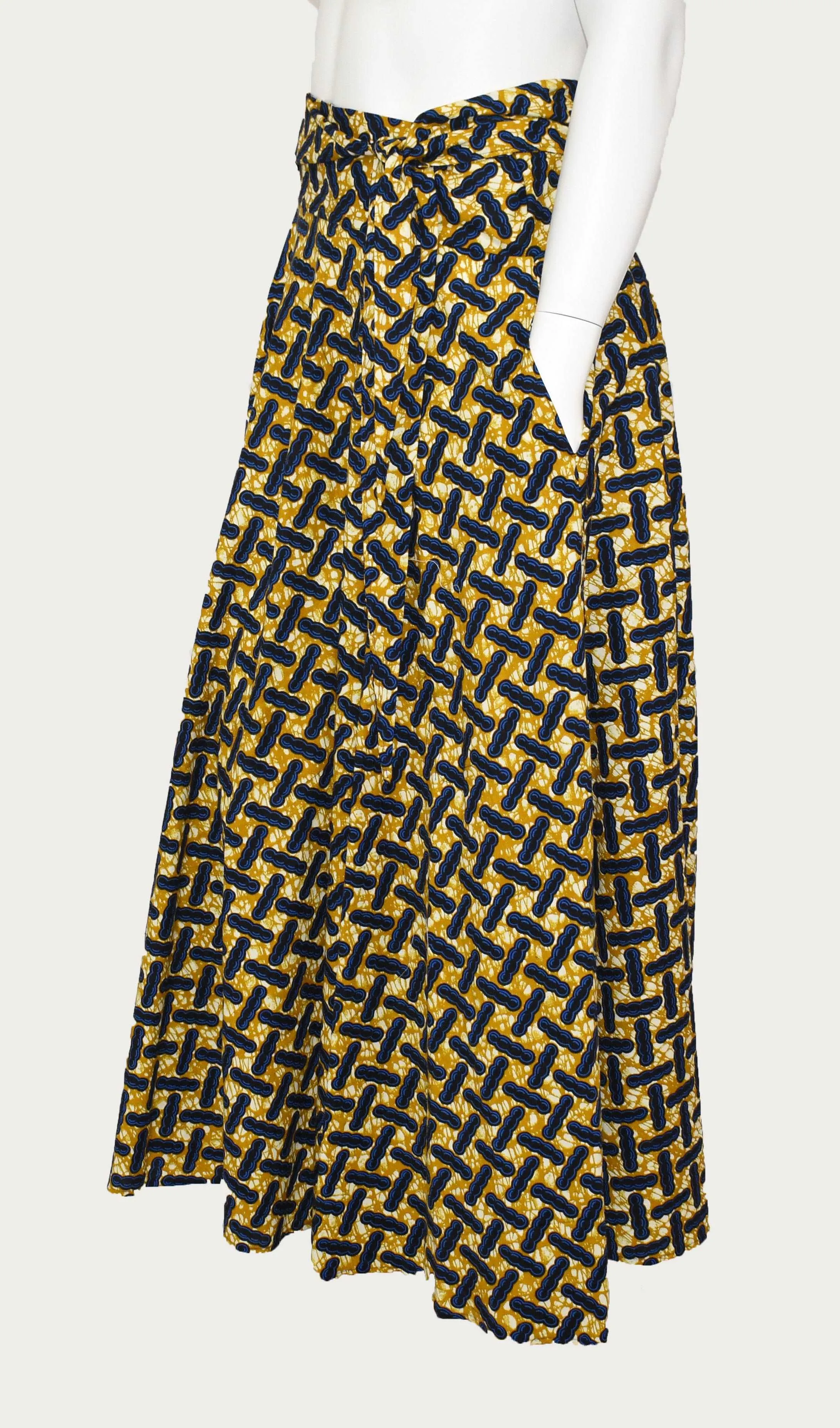 Gold Gray Peanut Cross Floor Length Maxi Skirt On  Dutch Hollandaise Printed Fabric