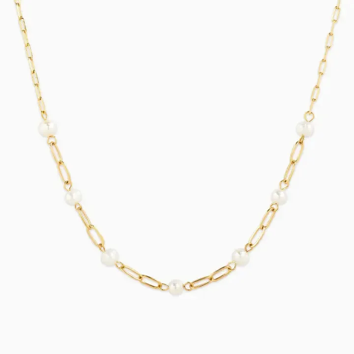 Gold Link Freshwater Pearl Mix Chain Station Necklace