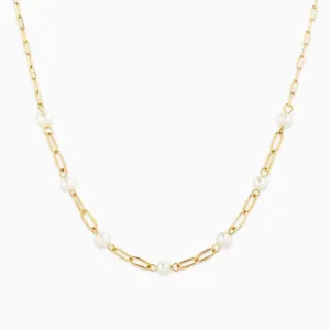 Gold Link Freshwater Pearl Mix Chain Station Necklace