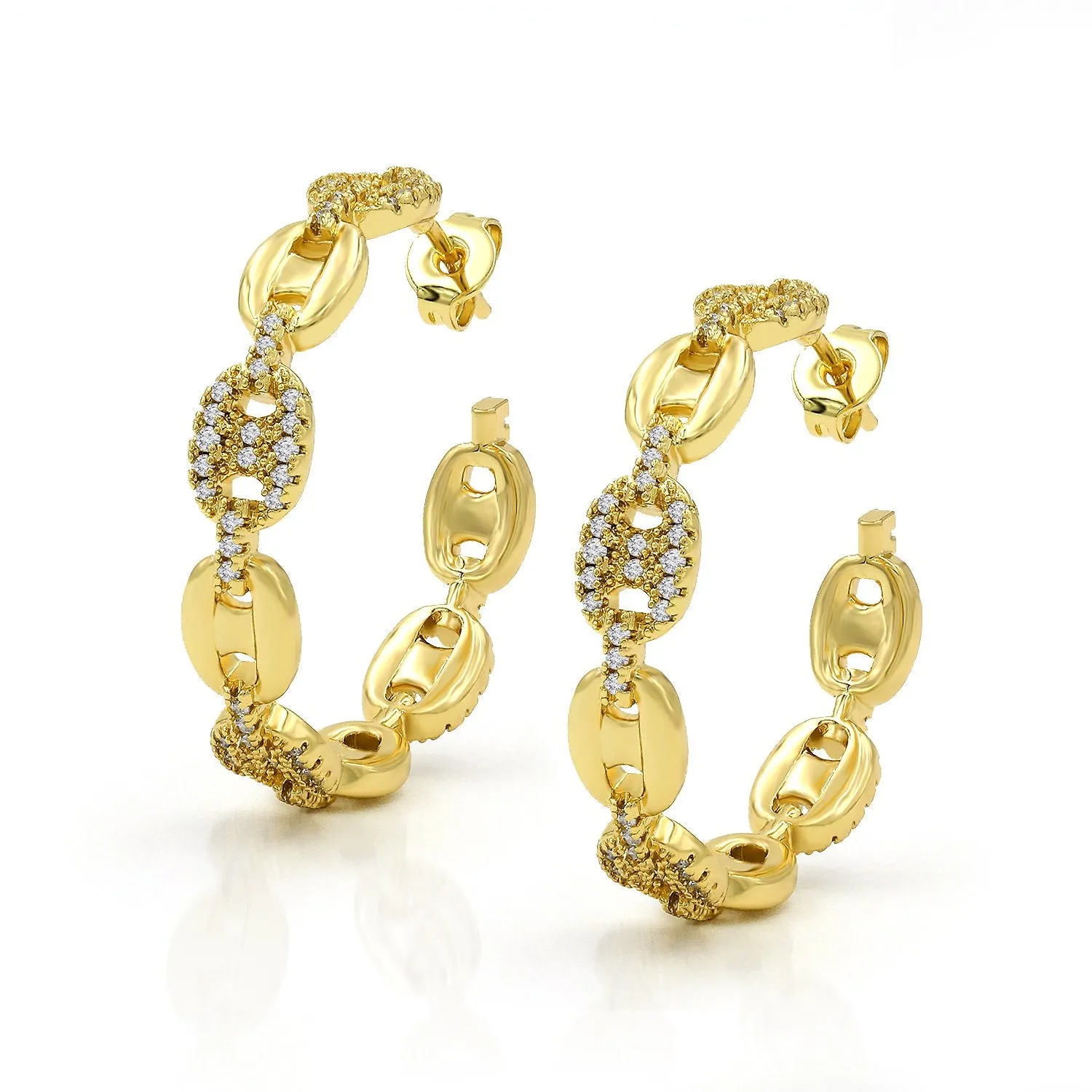 Gold Plated Trendy Micro Pave Mariner Hoop Earrings
