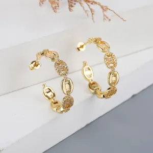 Gold Plated Trendy Micro Pave Mariner Hoop Earrings