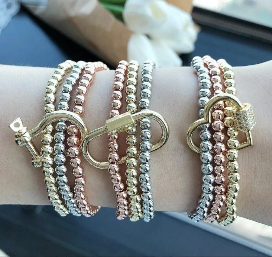 Gold Plated Tri-Color Trendy Paper Clip Bracelet