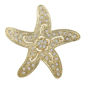 Gold Starfish with Clear Crystals and Flower Brooch Pin - PRS946