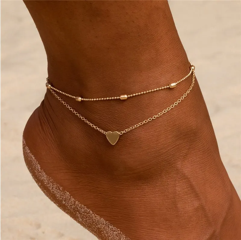 Golden Heart Beach Anklet Chain - Summer Fashion Statement Piece