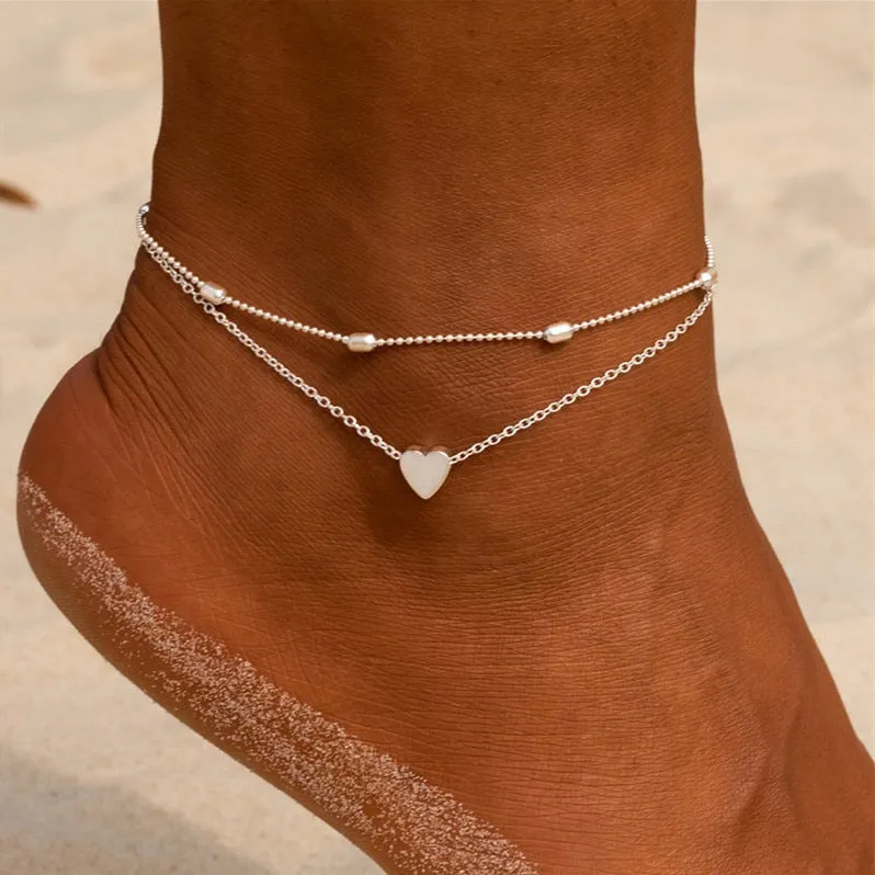 Golden Heart Beach Anklet Chain - Summer Fashion Statement Piece