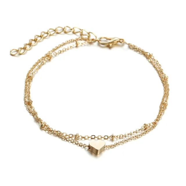Golden Heart Beach Anklet Chain - Summer Fashion Statement Piece