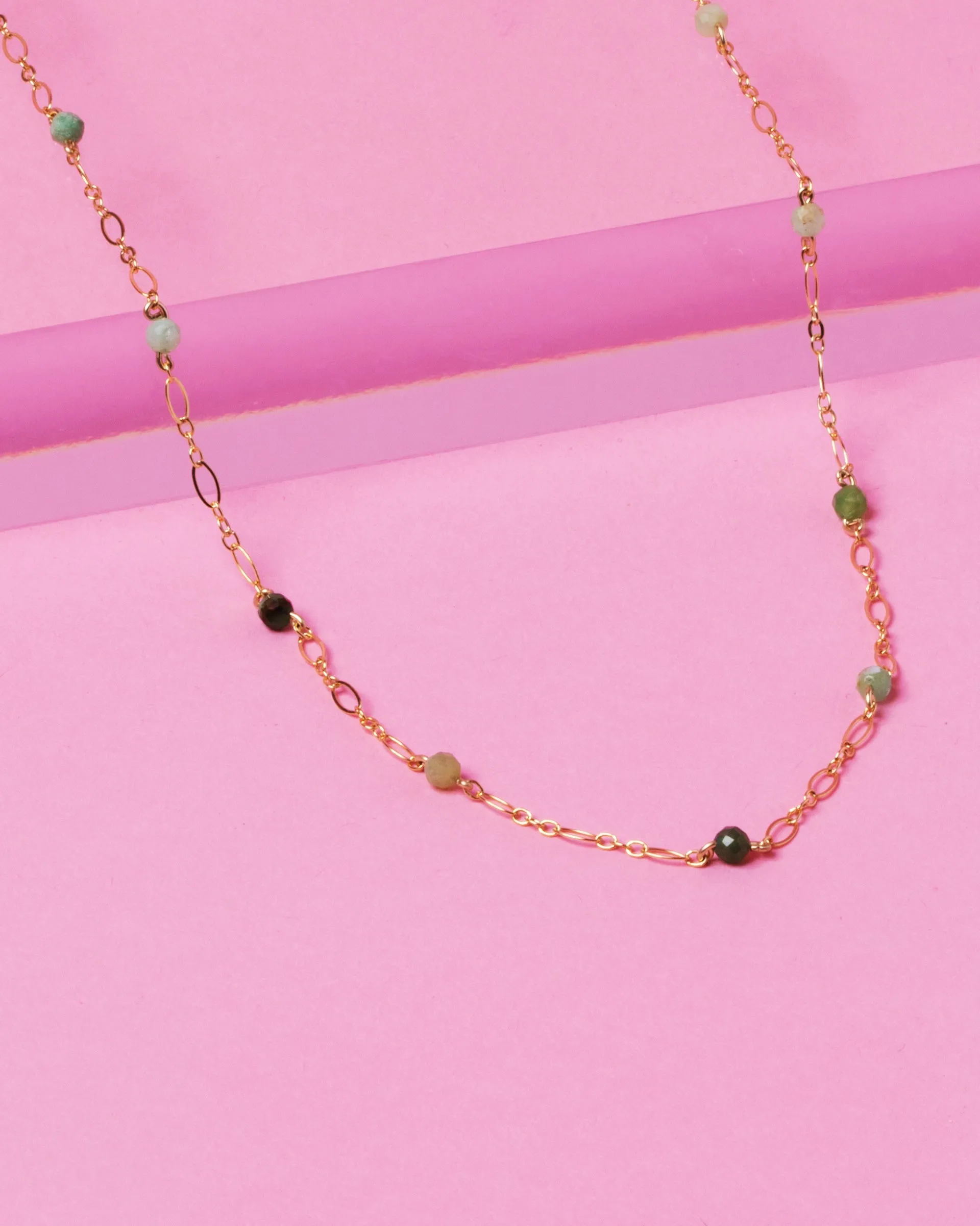 GREEN OPAL BEADED 14K GOLD-FILLED NECKLACE