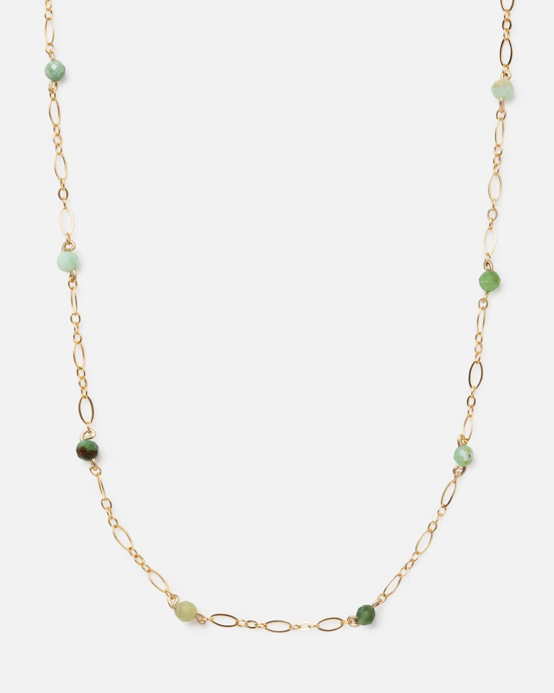 GREEN OPAL BEADED 14K GOLD-FILLED NECKLACE