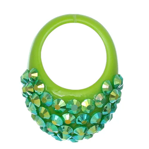Green Studded Iridescent Rhinestone Dome Ring
