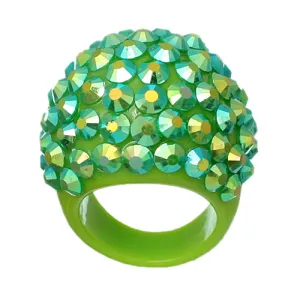 Green Studded Iridescent Rhinestone Dome Ring