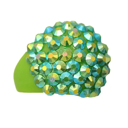 Green Studded Iridescent Rhinestone Dome Ring